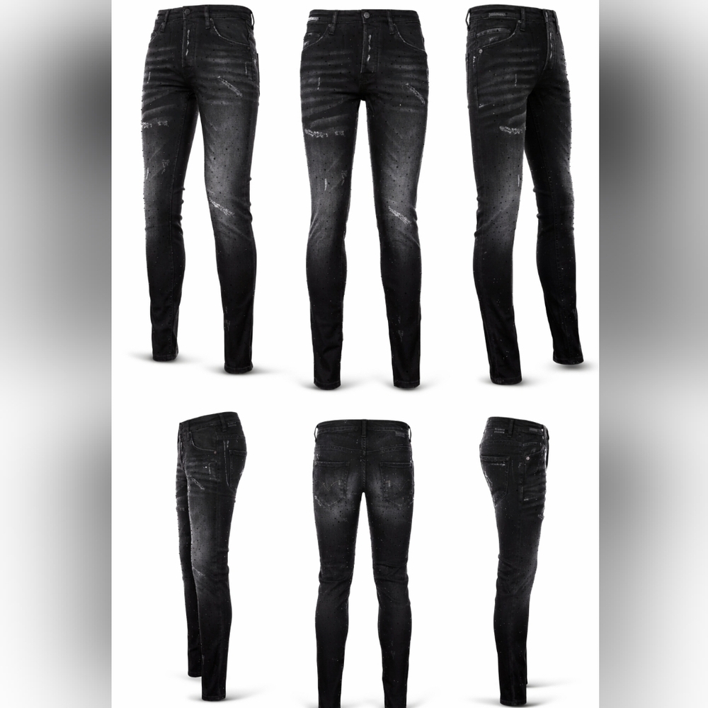 NWT 7TH HVN Crystal Stargaze Jet Jeans Black Denim 30 Skinny Embellished Slim